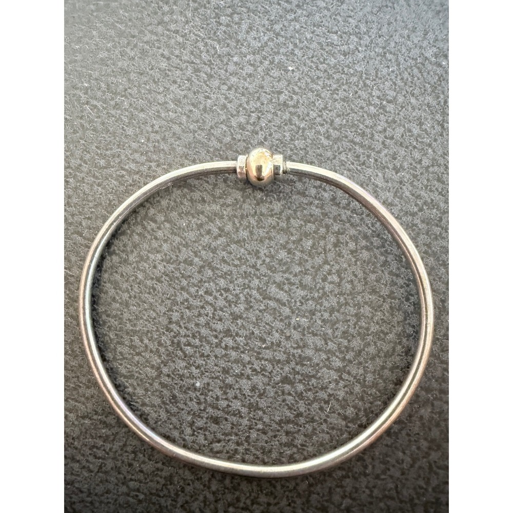 Vtg Sterling Silver Bangle Bracelet Bead Clasp Minimalist Charm Bracelet Boho - Picture 5 of 9